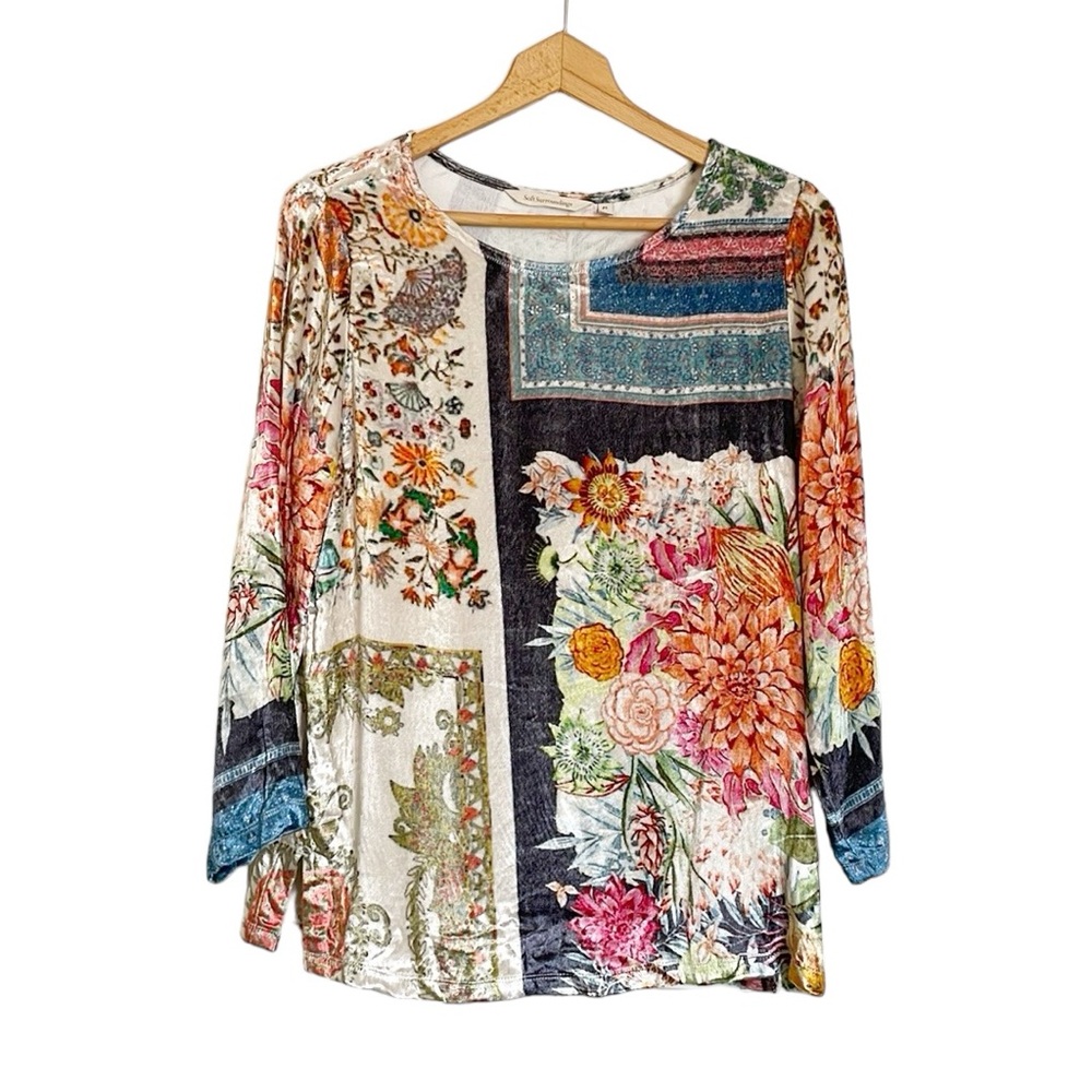 Soft Surroundings Ashbury Velvet Floral Long Sleeve Tunic top size Petite S